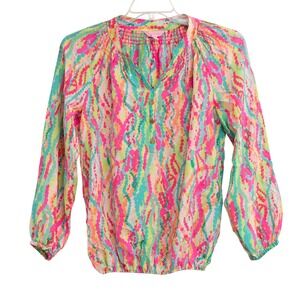 Lilly Pulitzer Elsa Silk Top Sz S "Dripping in Jewels" Neon Colorful BarbieCore